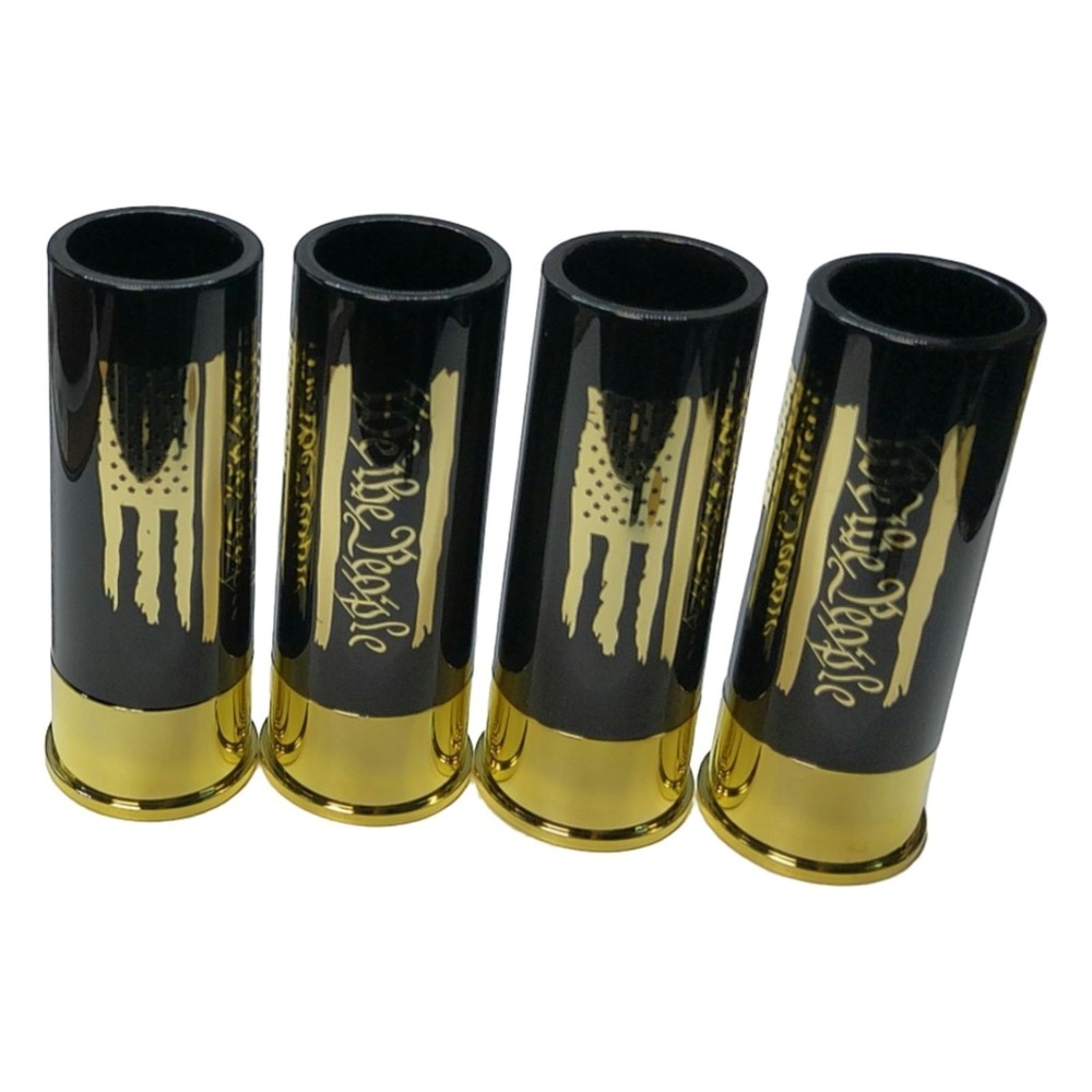 WE THE PEOPLE shot Glasses Shotgun shell 4pc Black Gold 1.5 F OZ Novelty